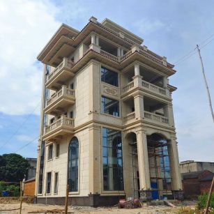 眉山 黄金麻花岗岩石材别墅外墙干挂搭配（雕花栏杆花瓶柱门楼罗马柱）