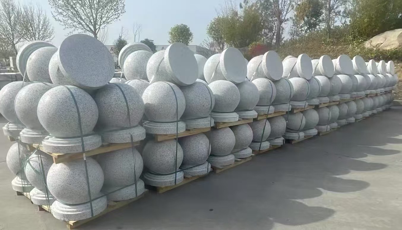 眉山 白麻花岗岩石材圆球，石球，挡车球，隔离球，景观石球，风水球等