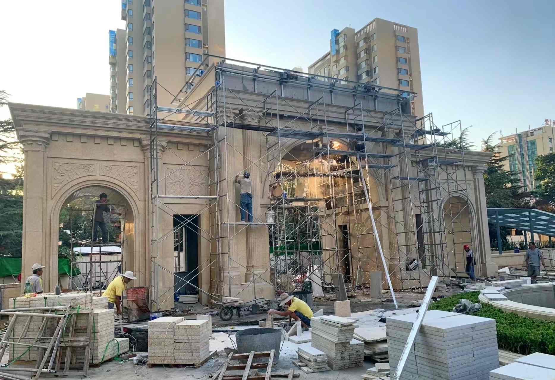 眉山 黄金麻荔枝面花岗岩小区门楼外墙干挂