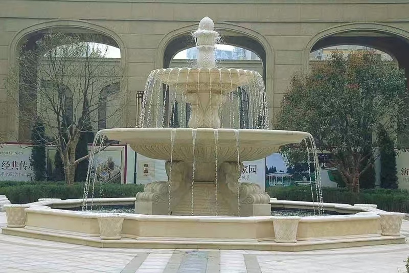 眉山 黄金麻花岗岩异型加工——户外庭院石雕流水喷泉