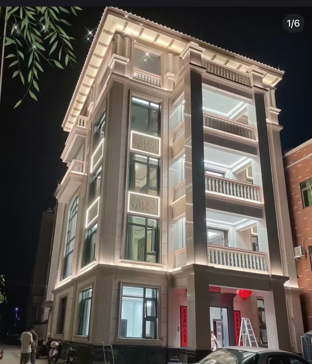 眉山 芝麻白花岗岩别墅外墙夜间效果