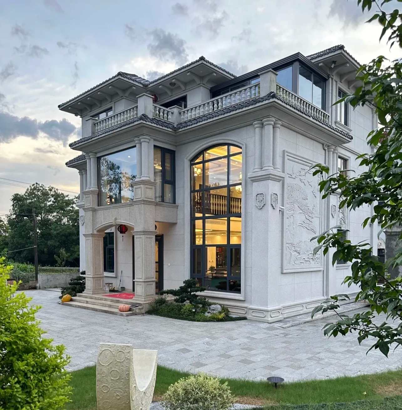 眉山 白麻花岗岩私人别墅干挂石材豪华定制